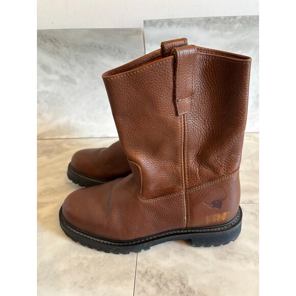 Texas Steer Men’s Brown Leather Work Western Boots Oil Resistant Size 9 Pull On - Picture 3 of 8